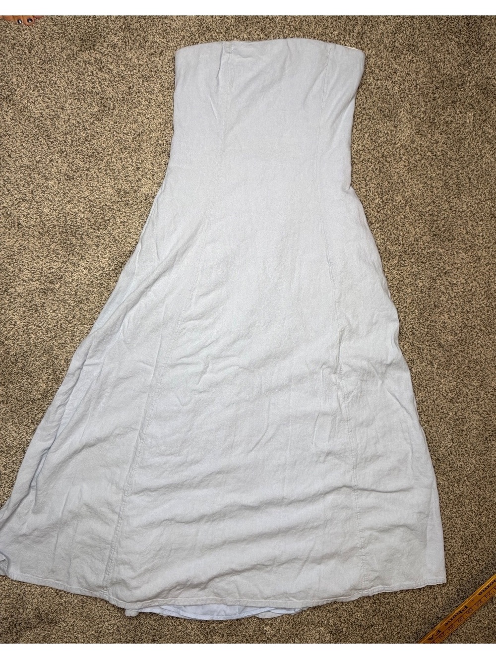 Theory light blue linen blend strapless dress with pockets